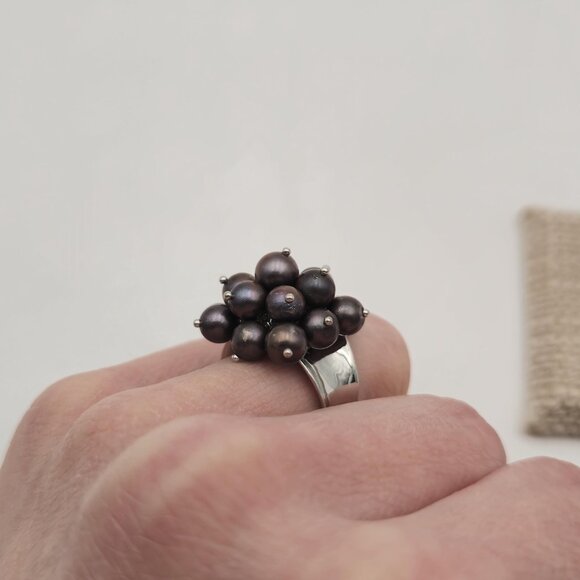 Size 6.25 Sterling Silver Cluster Of Genuine Pearls Open Ring A2197 - Picture 5 of 10